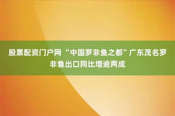 股票配资门户网 “中国罗非鱼之都”广东茂名罗非鱼出口同比增逾两成